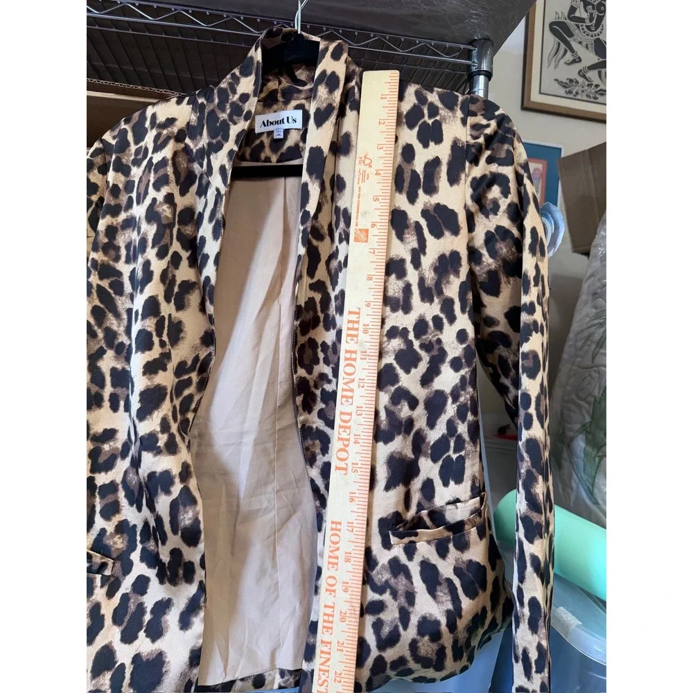 About Us Leopard Print Open Front Blazer Jacket Tan‎ Black XXS
